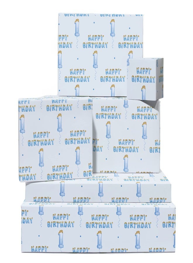 CENTRAL 23 1st Birthday Wrapping Paper - Boy Theme - Blue - 6 Sheets - Comes With Stickers - Recyclable - Image 1